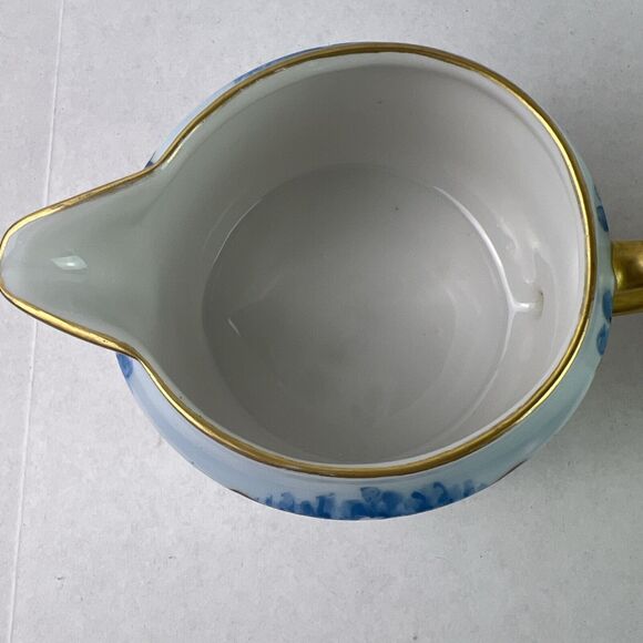 Vintage Epiag Czechoslovakia Footed Cream and Sugar Bowl Blue With Daisies - Picture 11 of 13